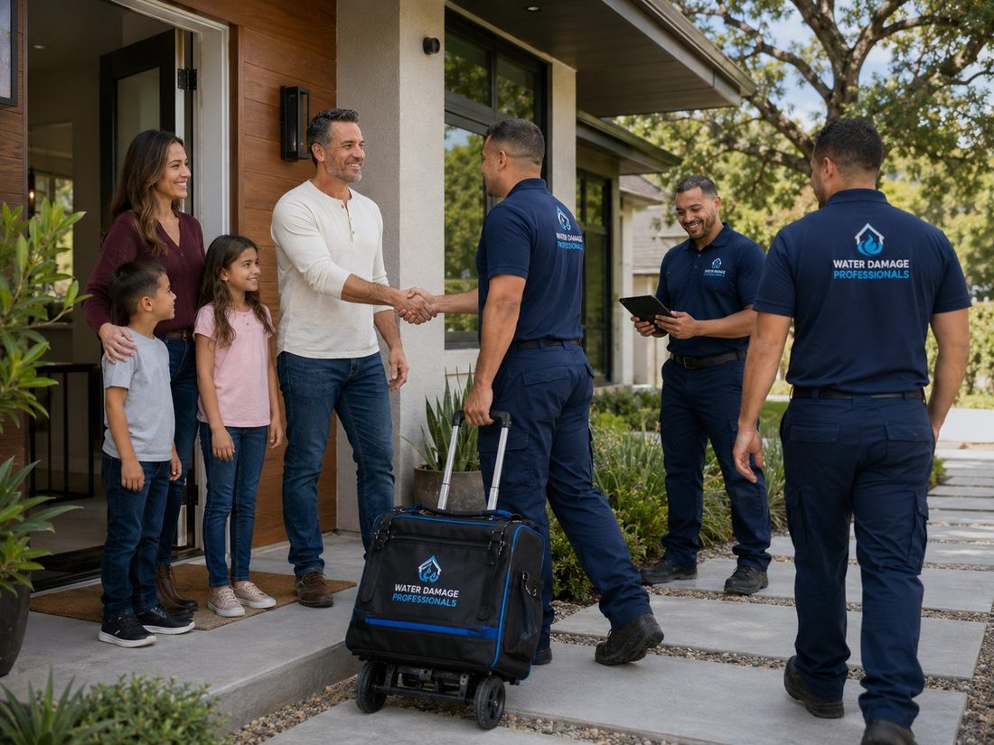 Water Damage Professionals team greeting a homeowner